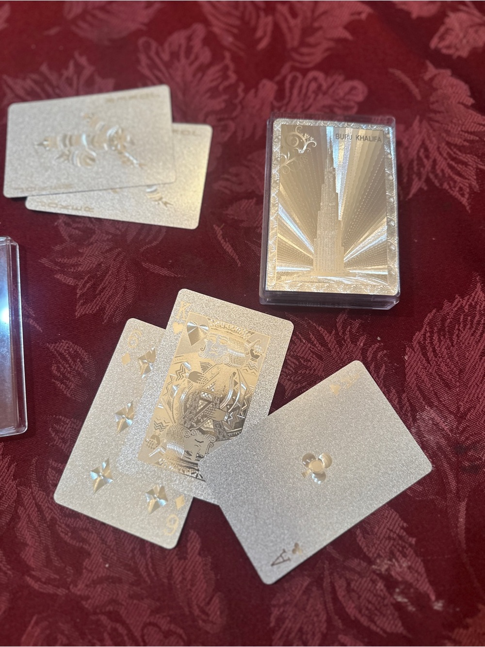 Silver Metallic Playing Card Deck - Luxurious Shiny Finish Burj Khalifa design